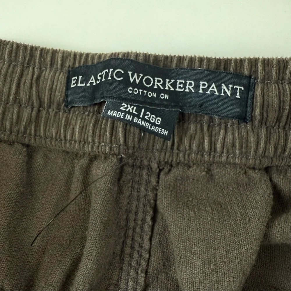 Cotton On Elastic Worker Pants Mens 2XL Brown High Rise Corduroy Drawstring